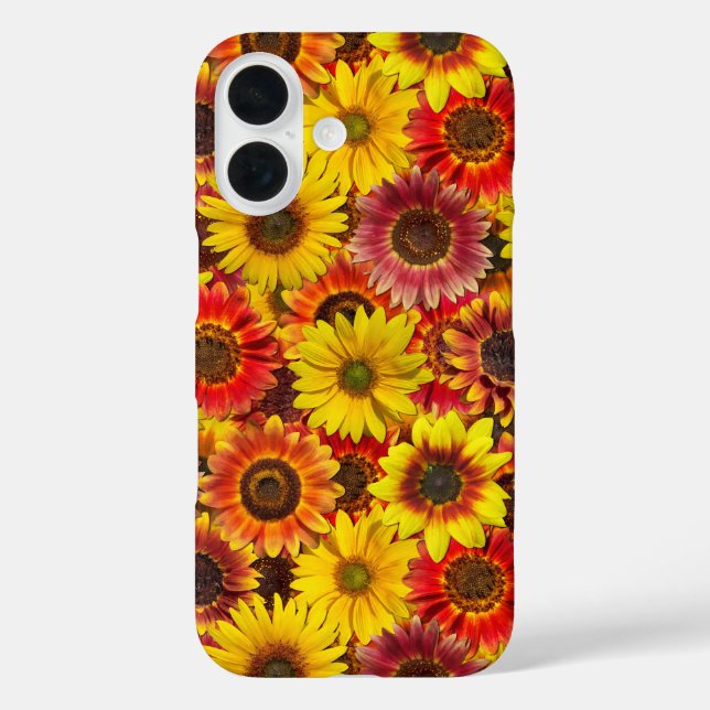 Funda iPhone 16 Patrón sin foco de los girasoles (Reverso )