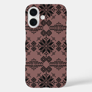 Funda iPhone 16 Patrón ucraniano marrón y negro
