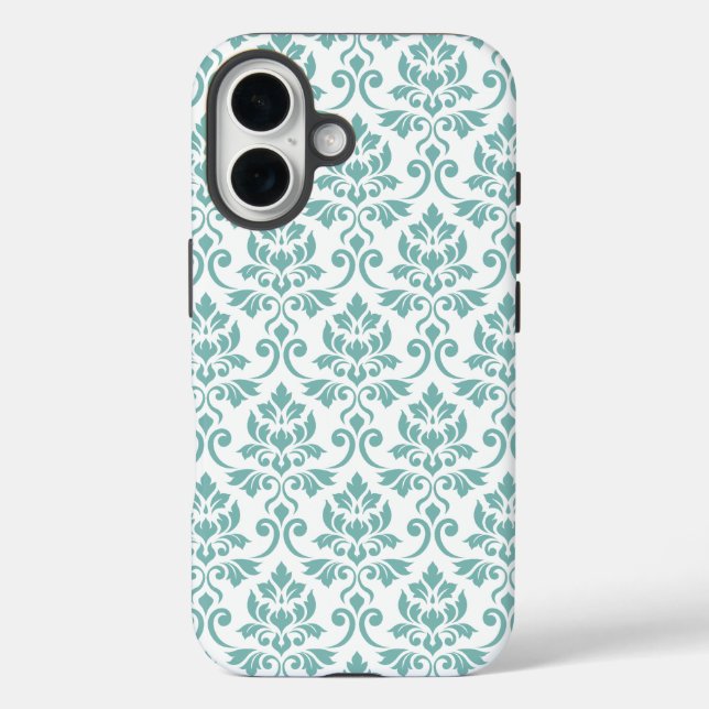 Funda iPhone 16 Patrón Verde azulado de Feuille Damask (Reverso )