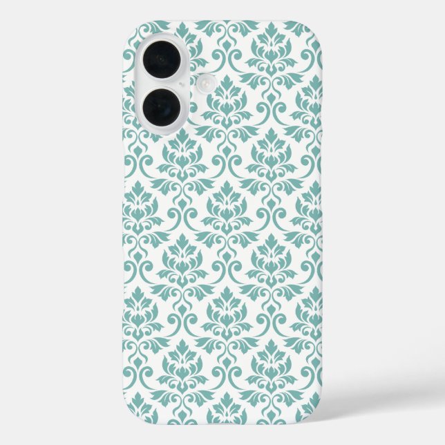 Funda iPhone 16 Patrón Verde azulado de Feuille Damask (Reverso )