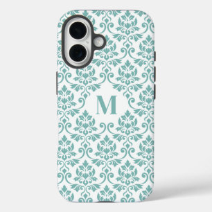 Funda iPhone 16 Patrón Verde azulado de Feuille Damask (Personaliz
