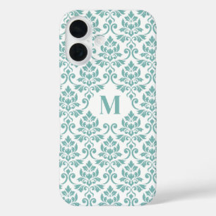 Funda iPhone 16 Patrón Verde azulado de Feuille Damask (Personaliz