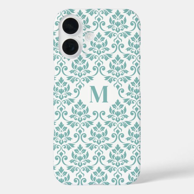 Funda iPhone 16 Patrón Verde azulado de Feuille Damask (Personaliz (Reverso )