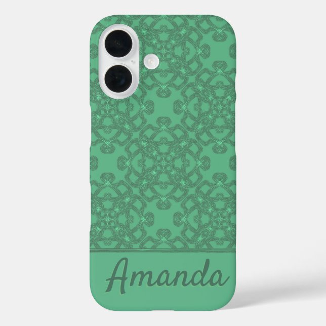 Funda iPhone 16 Patrón verde de menta personalizado (Reverso )