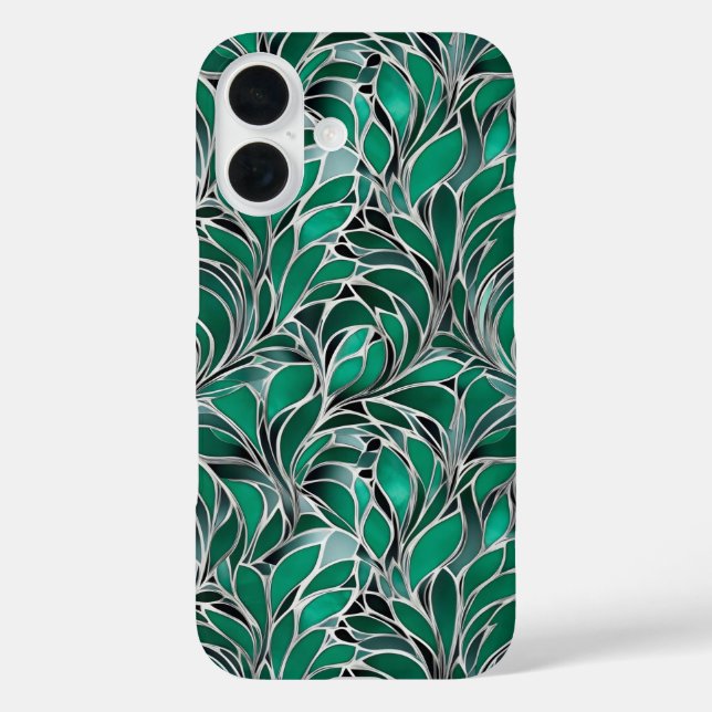 Funda iPhone 16 Patrón verde de plata de emergencia (Reverso )