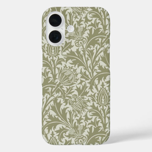 Funda iPhone 16 Patrón verde William Morris Thistle Sage (Reverso )