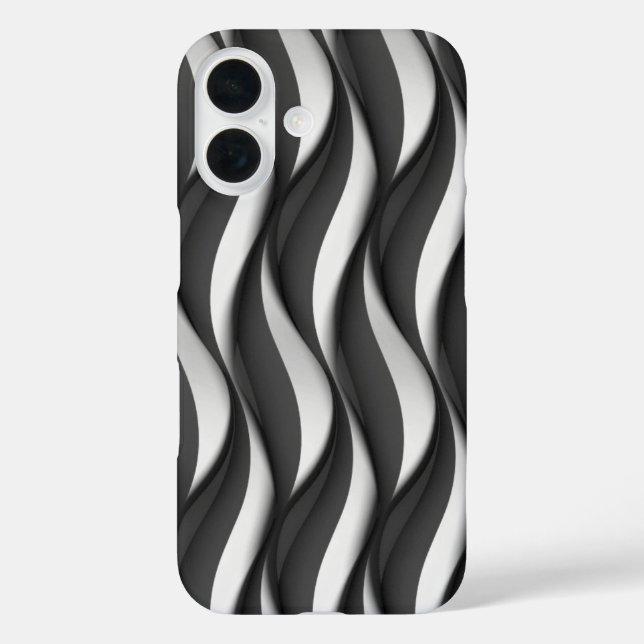 Funda iPhone 16 patrón vertical de onda en blanco y negro (Reverso )