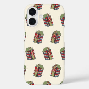 Funda iPhone 16 Patrón vintage de Navidad, soldado de juguetes des