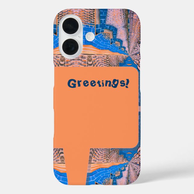 Funda iPhone 16 Patrón y texto facial de diversión psicodélica (Reverso )