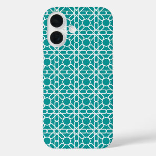 Funda iPhone 16 Patrón Zellige marroquí verde azulado y blanco
