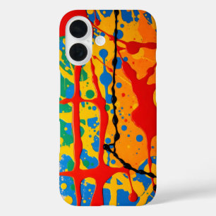 Funda iPhone 16 patrones de salpicadura en colores primarios en ne
