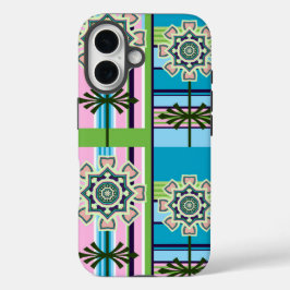 Funda iPhone 16 Patrones geométricos retro y flores de fantasía