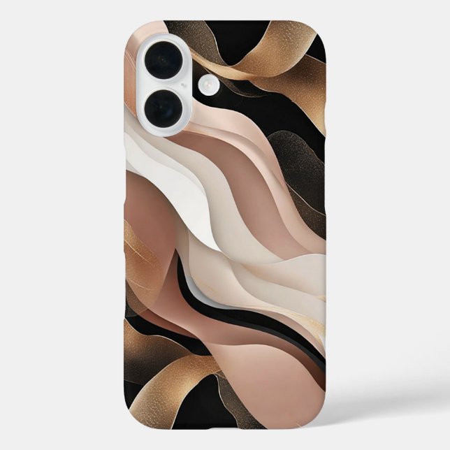 Funda iPhone 16 Patrones ondulados abstractos con oro elegante (Reverso )