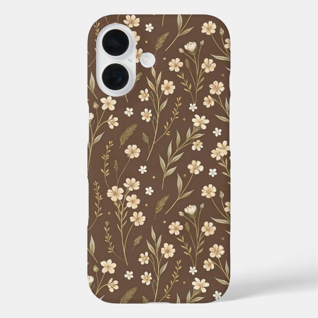 Funda iPhone 16 Pattern Wildflowers Brown Background (Reverso )