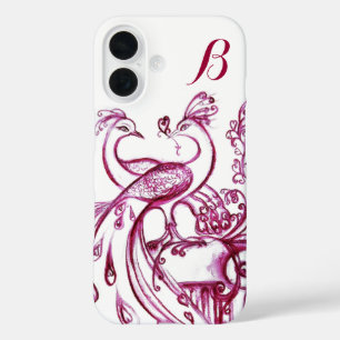 Funda iPhone 16 PAVOS REALES ENAMORADOS MONOGRAMA Rojo y Blanco