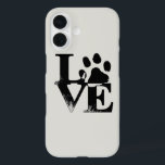 Funda iPhone 16 Paw Print Love<br><div class="desc">Muestra tu amor por tus amigos caninos con este estuche de teléfono con letras Paw Print Love. Esto debería ser transferible a varios otros tipos de teléfono.</div>