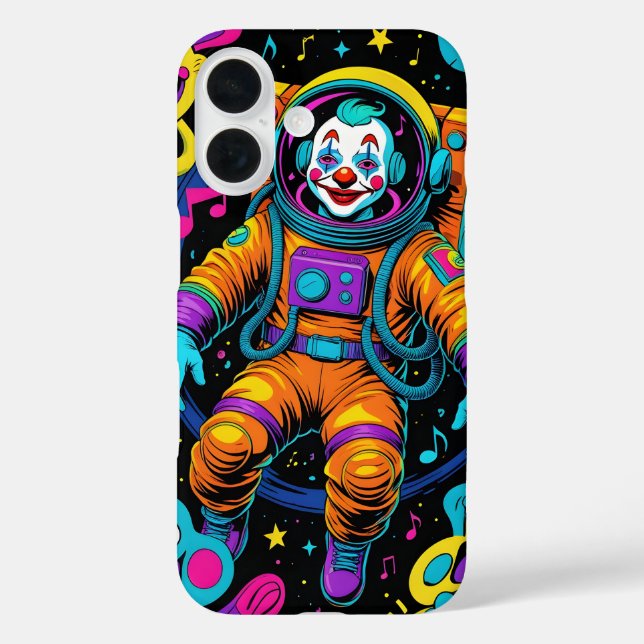 Funda iPhone 16 Payaso Astronauta Psicodélico Colorido (Reverso )