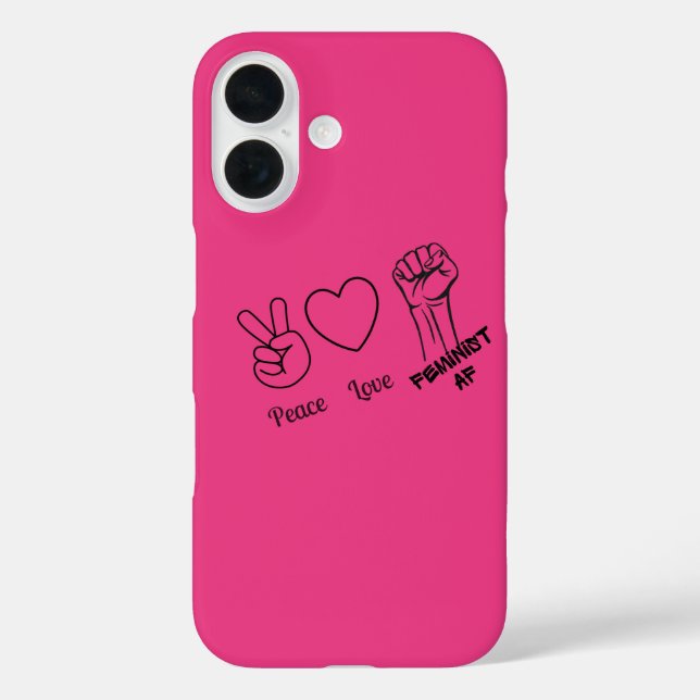 Funda iPhone 16 Paz, amor, AF feminista (Reverso )
