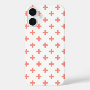 Funda iPhone 16 Peach polka cruza sobre blanco