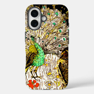 Funda iPhone 16 Peacock y lechuzas de estilo Art Nouveau de los Pa