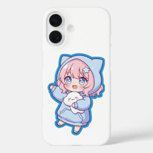 Funda iPhone 16 Pegatina de chica de anime Kawaii linda