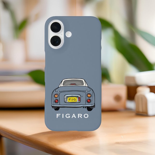 Funda iPhone 16 Películas de monograma de coche de figaro gris de  (Cute lapis grey figaro phone case with space for your name or initials)