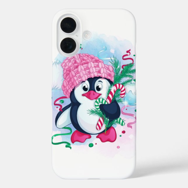 Funda iPhone 16 Penguin de vacaciones alegres (Reverso )