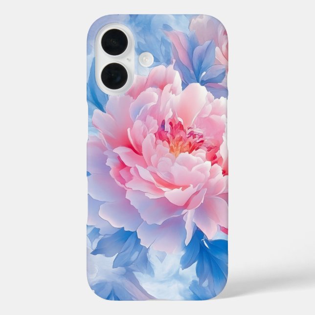 Funda iPhone 16 Peonía acuática abstracta en flor (Reverso )