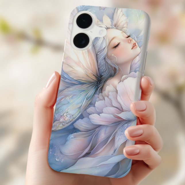 Funda iPhone 16 Peonía Del Amanecer (the Iphone 16 with the image of Peony of the Dawn shown in the hand of a young woman)