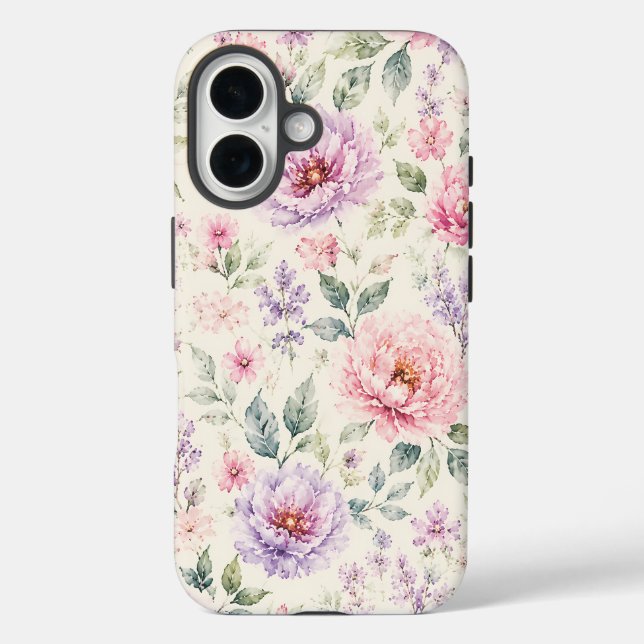 Funda iPhone 16 Peonía floral de acuarela suave (Reverso )