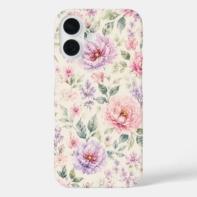 Funda iPhone 16 Peonía floral de acuarela suave (Reverso )