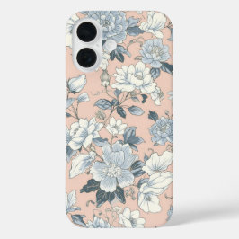 Funda iPhone 16 Peonías Azules Flor Botánica Vintage Floral Meloco