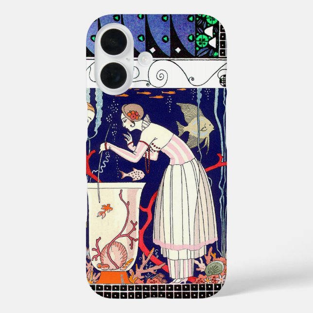 FUNDA iPhone 16 PEQUEÑO PESCADO, MODA DE BELLEZA ART DECO (Reverso )