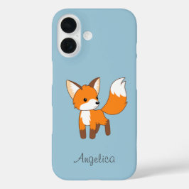 Funda iPhone 16 Pequeño zorro lindo en azul