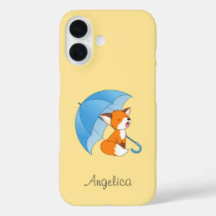Funda iPhone 16 Pequeño zorro somnoliento bajo el paraguas