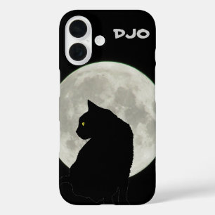 Funda iPhone 16 Perfil de gato negro de luna llena