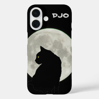 Funda iPhone 16 Perfil de gato negro de luna llena