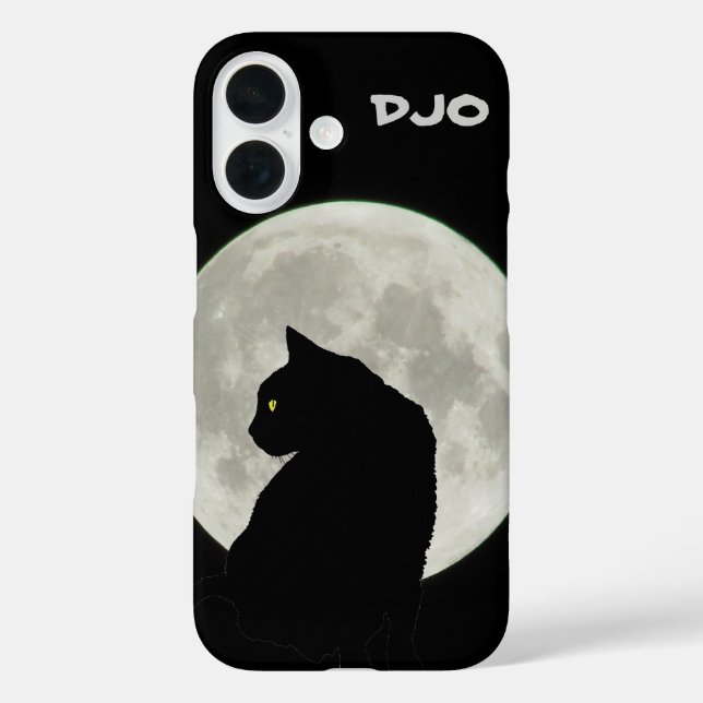 Funda iPhone 16 Perfil de gato negro de luna llena (Reverso )