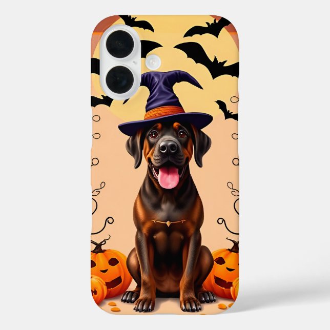 Funda iPhone 16 Perro Adorable con Sombrero de Bruja (Reverso )