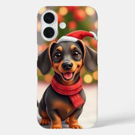 Funda iPhone 16 Perro Dachshund santa
