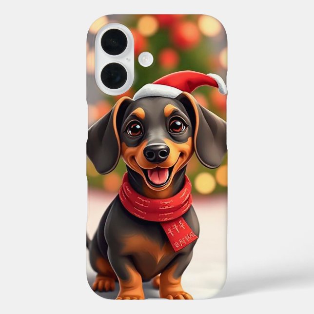Funda iPhone 16 Perro Dachshund santa (Reverso )