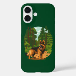 Funda iPhone 16 Perro de aventura Pastor Alemán en el bosque 