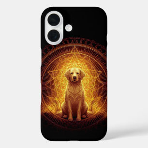 Funda iPhone 16 Perro del Espíritu Dorado en la geometría sagrada