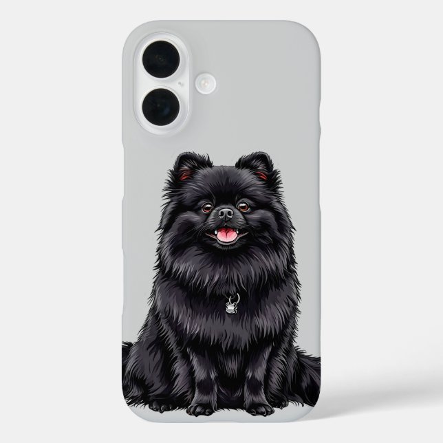 Funda iPhone 16 Perro espía negro japonés (Reverso )