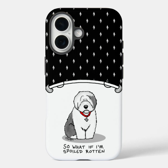 Funda iPhone 16 Perro inglés viejo podrido (gris 1) funesto (Reverso )