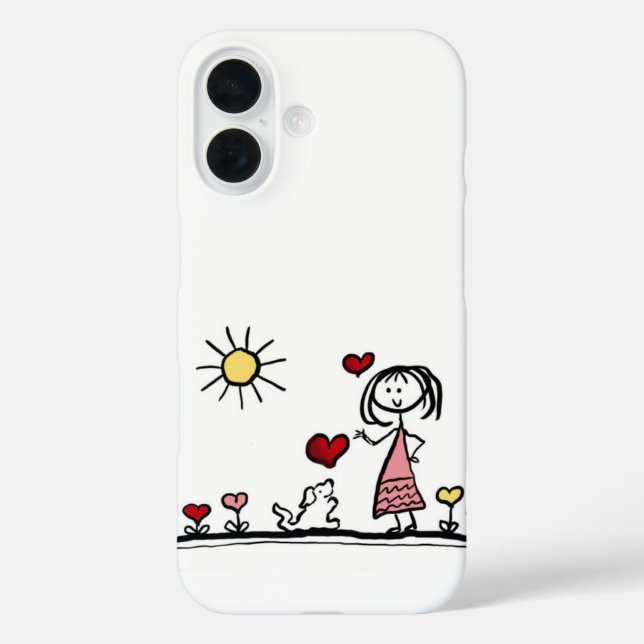 Funda iPhone 16 Perro lindo con una niña (Reverso )