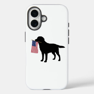 Funda iPhone 16 Perro negro con bandera estadounidense - Patriota 