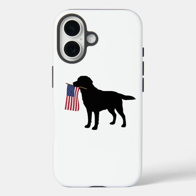 Funda iPhone 16 Perro negro con bandera estadounidense - Patriota  (Reverso )