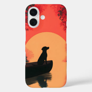 Funda iPhone 16 Perro negro de Labrador minimalista al atardecer