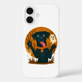 Funda iPhone 16 Perro negro lindo y espeluznante con fantasma 